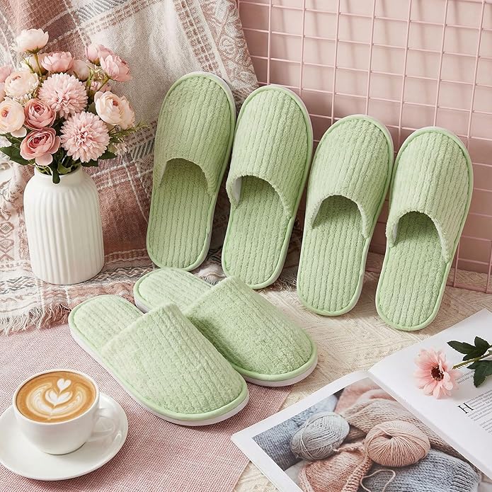 Panitay 20 Pairs Reusable Spa Slippers for Guests Washable House Slippers with Triple Layer Coral Fleece for Home Indoor Hotel Travel, Closed Toe