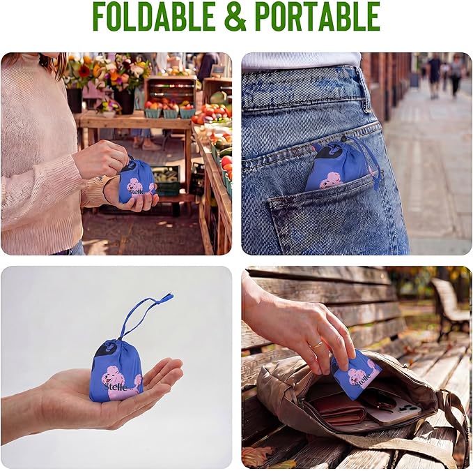 Stelle Lightweight Reusable Grocery Bag with Handles Ripstop Nylon Foldable Tote Shopping Bags for Travel and Groceries