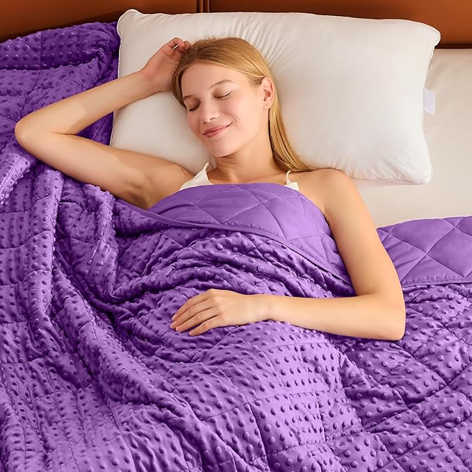 Purple Weighted Blanket for Adults 12lbs, 48"x72", Twin Full Size Cooling Minky Heavy Throw Blanket for 110-130lbs, Soft Winter Thick Big Blankets Weighted Comforter Gifts for Sleeping
