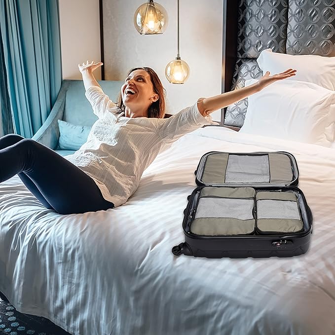 Travel Wise Packing Cubes for Travel - 5 Piece Set with Pattern Design, Lightweight Ripstop Nylon Luggage Organizers with Mesh Panel, Small Medium Large Sizes