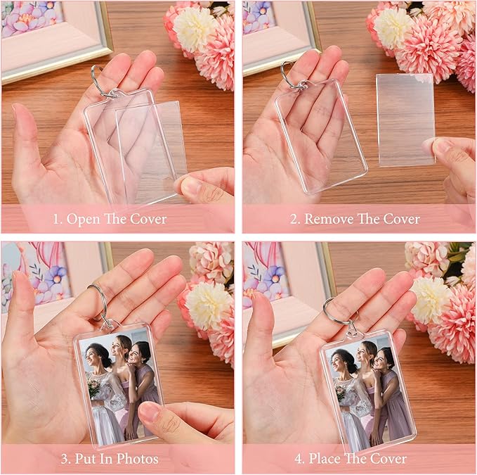 Yaomiao Acrylic Photo Frame Keychain Holder Photo Picture Insert Blank Keyring for DIY Craft
