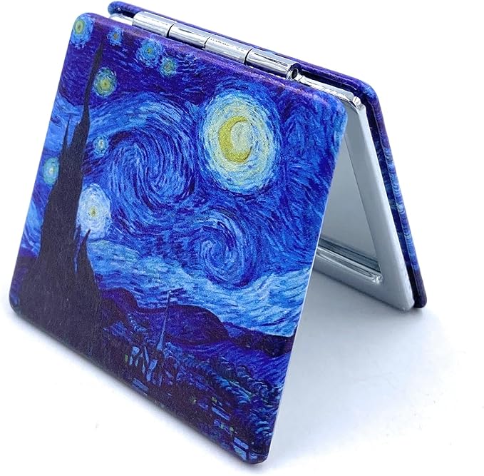 Compact Mirror Square Starry Night Van Gogh Pocket Mirror for Men Small Travel Mirror Magnifying Purse Mirror Compact with Art Print