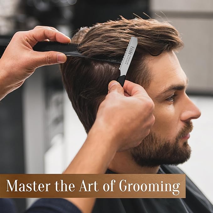 Facón Hair Razors for Cutting Hair - Professional Styling Razor Kit with 11 Replacement Blades, Stainless Steel Hairs Cutting Tool for Salon & Home, Premium Cutting Thinning Texturizing Faether Razor