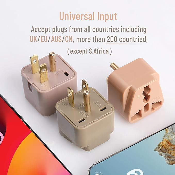 Bates- Universal Adapter, 3 Pack, Vintage Colors, UK to US Plug Adapter, Universal Plug Adapter Plug, Universal Travel Adapter, European to American Plug Adapter, Europe to US Plug Adapter