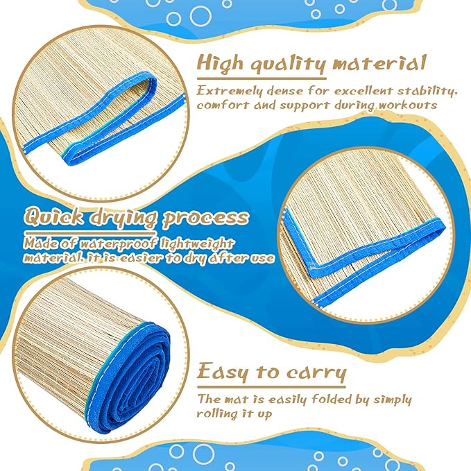 Qunclay 4 Packs Straw Beach Mat Waterproof Non Slip Straw Mat Foldable Lightweight Picnic Mat with Trim for Camping Sunbathing Picnic Floor Yoga