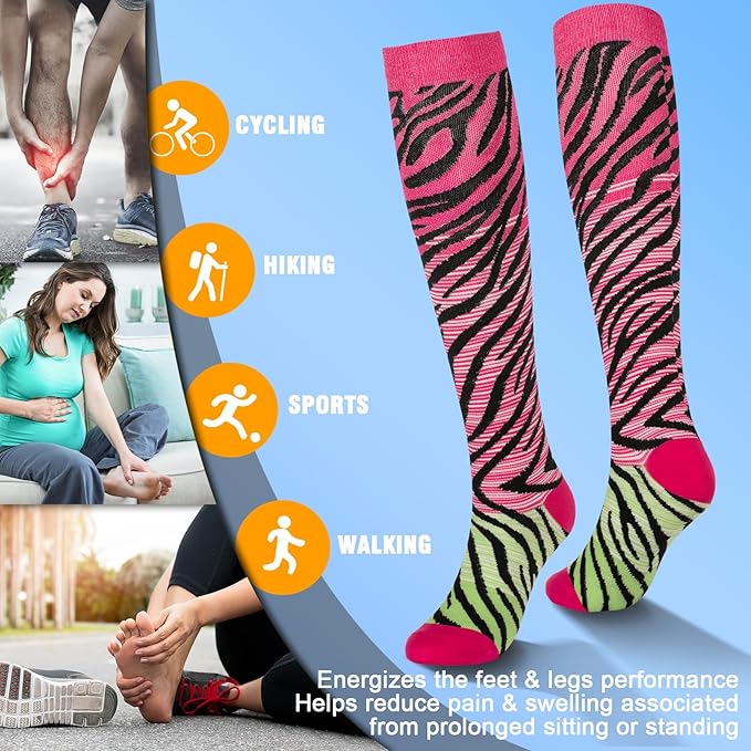 cerpite Compression Socks for Women & Men 6 Pairs Knee High Compression Socks 20-30 mmhg Best for Running,Nurse,Travel