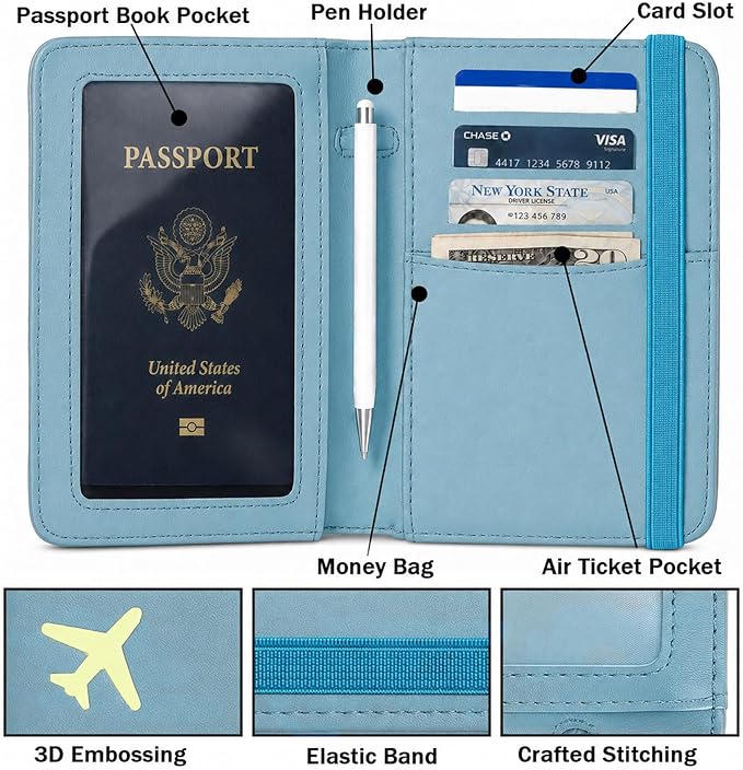 ZOPPEN Passport Holder Wallet, Passport Cover Travel Wallet Women Travel Essentials Accessories Document Organizer Travel Must Haves Rfid Blocking Cover Case for Women and Men, Blue