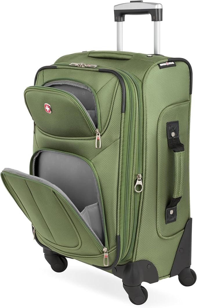 SWISSGEAR Sion Softside Expandable Spinner Luggage Durable Lightweight Travel Suitcase, Evergreen, Carry-On