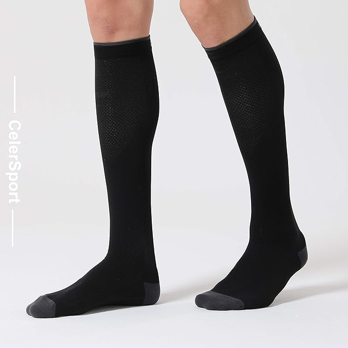 CS CELERSPORT 3 Pairs Compression Socks for Men and Women 20-30 mmHg Running Support Socks