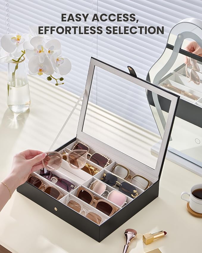 Lolalet 10/20 Slots Sunglasses Organizer Box, Eyeglasses Eyewear Holder Case for Multi Pairs Collection