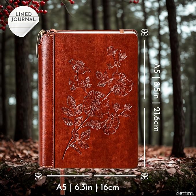 SETTINI® Lined Journal - Flower Journal for Writing Gift Set - Hardcover Vegan Leather, Unique Pen Holder, 192 Pages, A5 - Includes Pen and Gift Box - Fathers Day Gift, Journal for Women