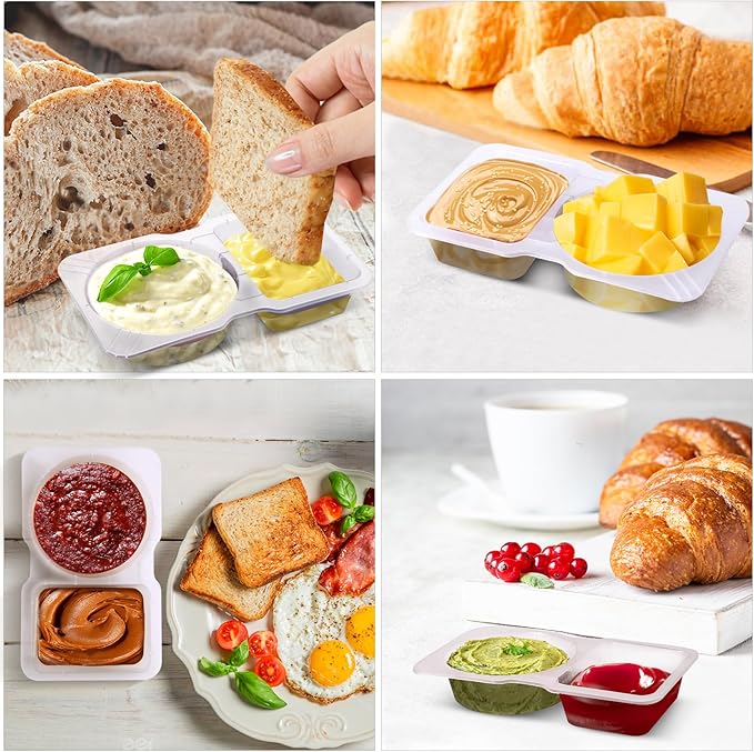 Qewro 10 Sets Double Compartment Condiment Container With Lids, Reusable Snack Container for Sauces and Snacks, Disposable Snack Containers, Ideal for On-the-Go Meals and Parties (10Pack)