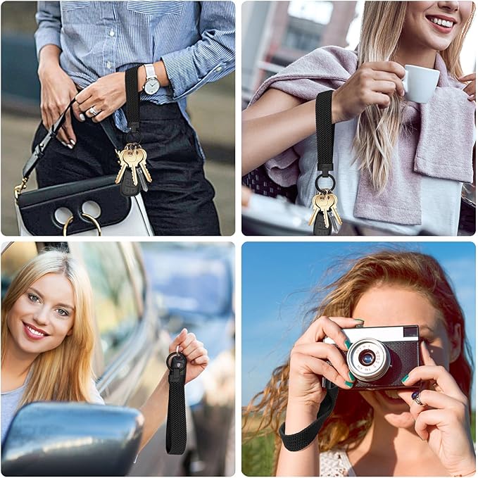 Fishent Stretchy Wristlet Keychain, Cute Key Chain, Woven Wrist Lanyard for Car Keys with 3 Keyrings and D-ring for Women Men