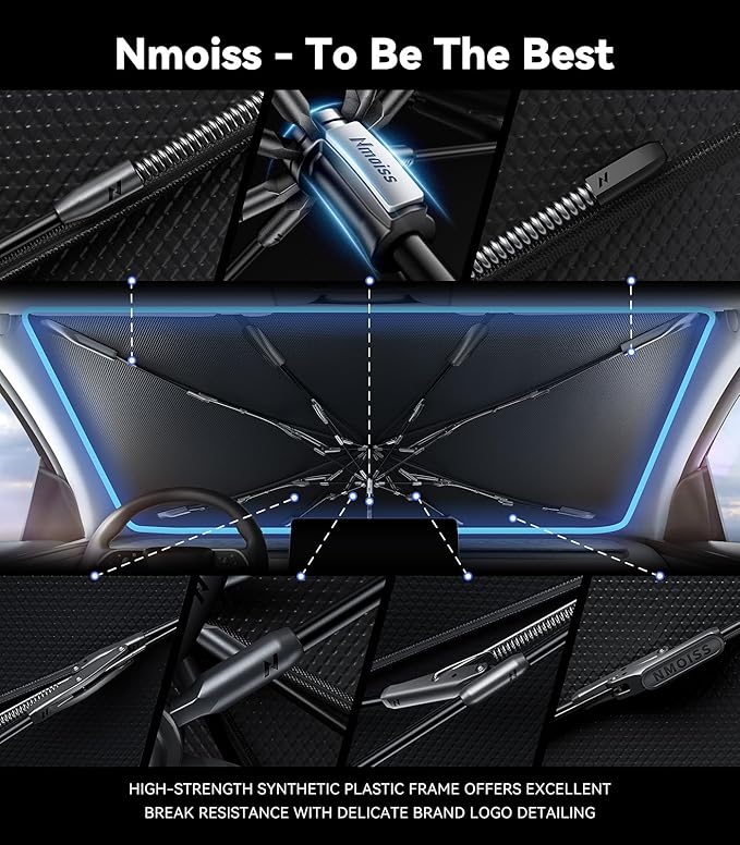 Nmoiss Windshield Sun Shade Umbrella for Toyota Tacoma - [Vinyl Coating Heat Shield] Protect Car from Sun Rays & Heat Damage Keep Cool and Protect Interior, Spring Structure Edge