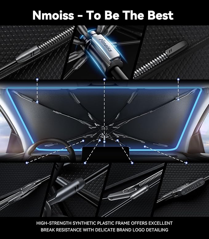 Nmoiss Windshield Sun Shade Umbrella for Honda Odyssey - [Vinyl Coating Heat Shield] Protect Car from Sun Rays & Heat Damage Keep Cool and Protect Interior, Spring Structure Edge