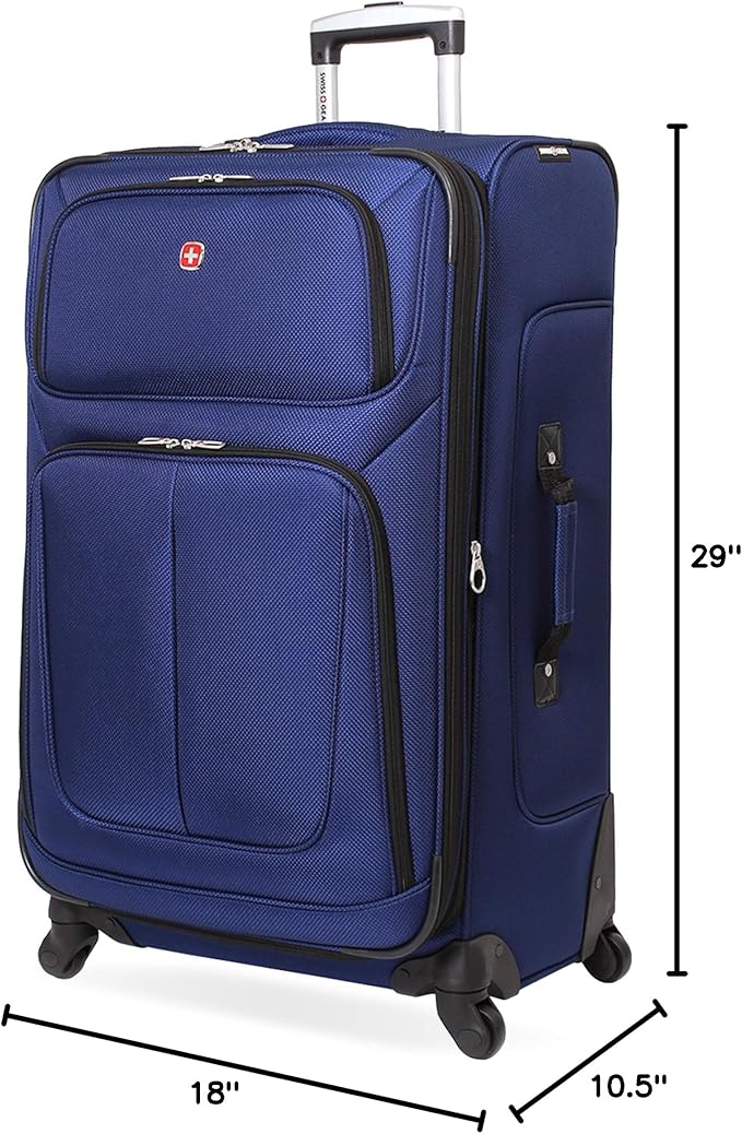 SWISSGEAR Sion Softside Expandable Spinner Luggage Durable Lightweight Travel Suitcase, Blue, Checked-Large
