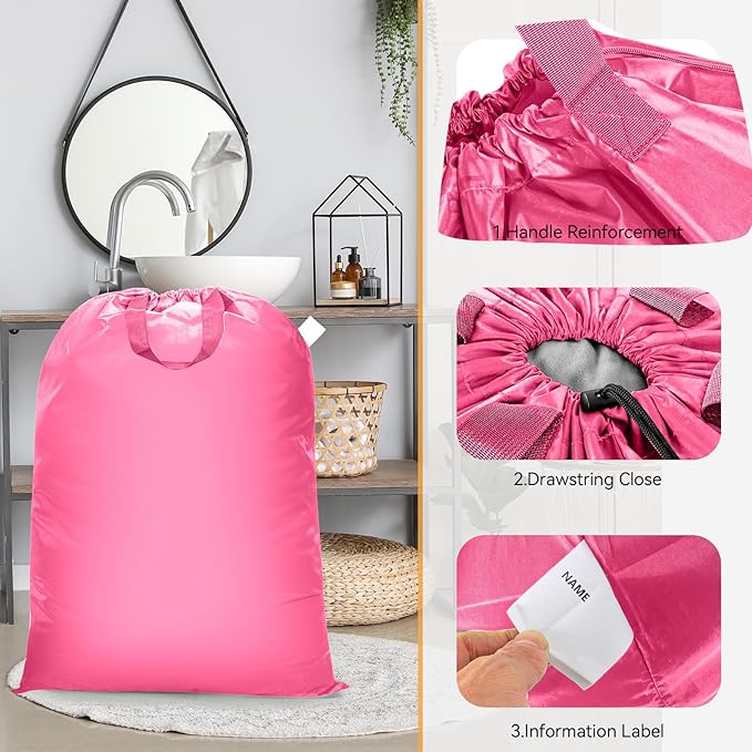 Isink Extra Large Heavy Duty Laundry Bag - 28" x 40", Travel Laundry Bag for Dirty Clothes (Pink)