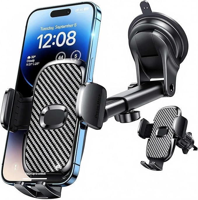 Car Phone Holder[Military-Grade 360°Suction Cup]Phone Holders for Your Car Universal Accessories Air Vent Dashboard Windshield Phone Mount Automotive Cradles Fit for Dash Mounting Kits iPhone