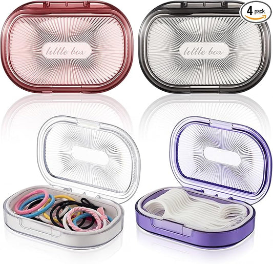 Kigley 4 Pcs Hair Tie Container Small Portable Travel Cotton Swab Holder Dispenser with Lid Plastic Box Storage Containers for Small Items, 3.94 x 2.76 Inch (Light Colors)