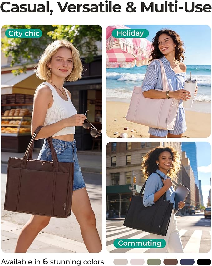 BAGSMART Tote Bag for Women, 2Pc Puffer Tote Bag with Zipper, Quilted Work Tote Teacher Bag Shoulder Handbag | Beach Tote