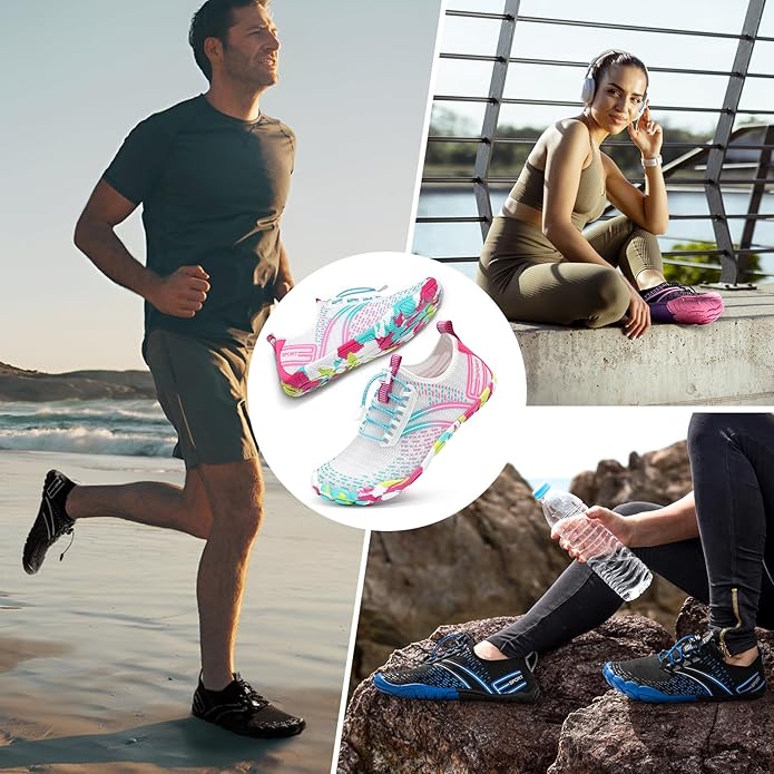 ATHMILE Hiking Barefoot Water Shoes for Women Men Beach Swim Aqua Pool River Quick Dry Athletic Wide Toe Outdoor Sport Kayaking Boating Rock Climbing Yoga Lake