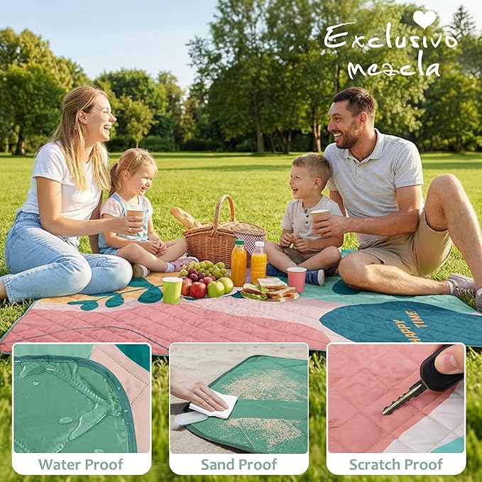 Exclusivo Mezcla Extra Large Waterproof Picnic Blankets 3 Layer, Sandproof and Foldable Outdoor Blanket for Beach Camping, Park and Travel