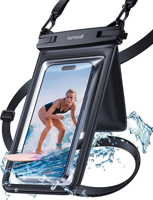 Lamicall Double Pocket Waterproof Phone Pouch - IPX8 Dry Bag - Privacy Storage for Card & Key - Cruise Ship, Beach Essentials for iPhone 17 16 15 14 13 Pro Max, Galaxy S25, for Bulky Cases up to 7.5"