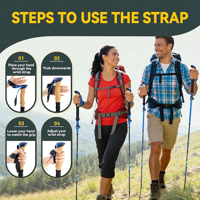 Clostnature Collapsible Trekking Poles for Hiking – Carbon Fiber Folding Hiking Poles, Telescopic Lightweight Trekking Sticks for Women, Men, Seniors, Retractable Nordic Walking Sticks for Climbing