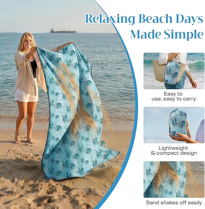 OIGAE 7x7ft Sandproof Beach Blanket - Large Waterproof Picnic Mat for 3-4 People, Lightweight Sand Free Mat for Summer Vacation with 6 Stakes & 4 Corner Pockets for Beach, Camping, Festivals