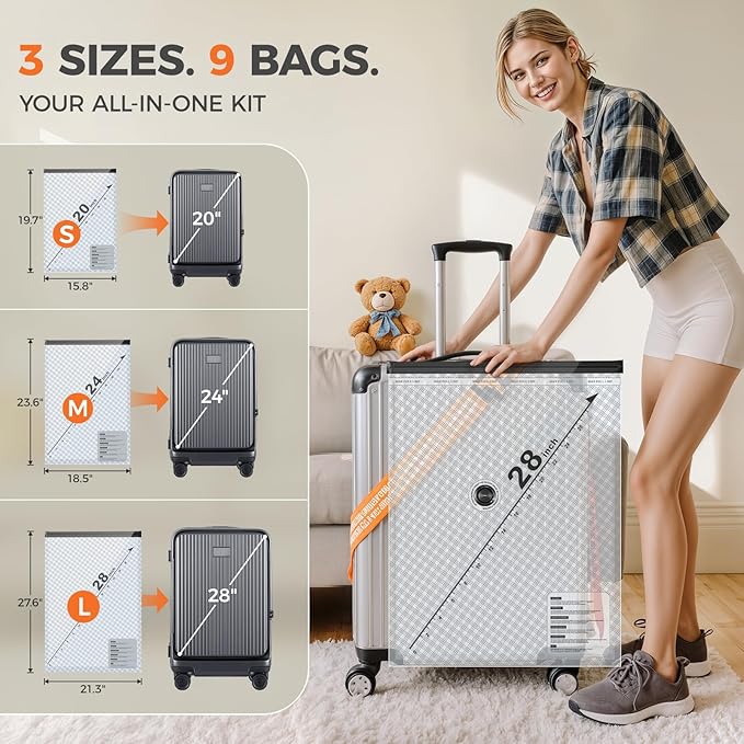Nicetree 9-Pack Vacuum Bags for Travel with Rechargeable Pump, Compression Packing Bags for Carry-On Luggage & Suitcase, Vacuum Seal Bags for Clothing, 3 Sizes for Travel & Home Storage