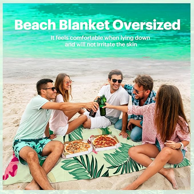 EASYFUN Beach Blanket Sandproof Oversized, 79''×83'' Extra Large Beach Mat, Portable Picnic Mat for Travel Camping Hiking, Lightweight Beach Essentials Family Water Resistant Mat