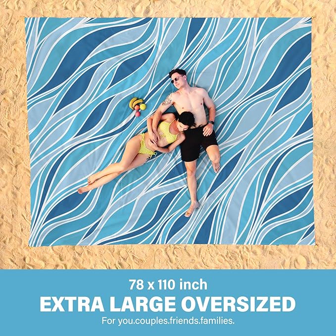 Famstar Beach Blanket Oversized Extra Large 78"X81"/10'X9',Waterproof Sandproof Beach Blanket 2-8 Adults Lightweight Durable for Travel Camping Hiking Picnic
