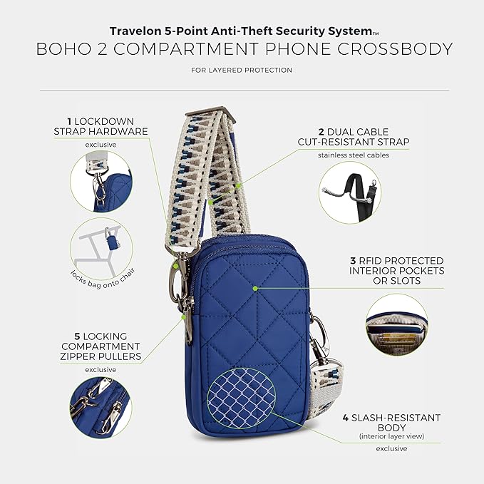 Travelon Anti-Theft Boho 2 Compartment Phone Crossbody