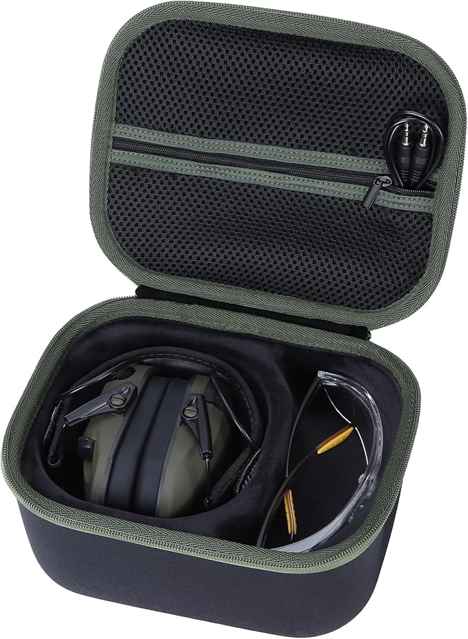 Lebakort Storage Case Compatible with Walkers Razor Slim/Howard Leight Honeywell Impact Sport/PROHEAR 066 030 Electronic Shooting Earmuffs Hearing Protection Muffs (Black + Green Case)