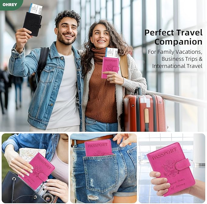 Passport Holder for Travel with Luggage Tag Cover – RFID Blocking Passport Wallet for Women & Girl | Leather Passport Cover/Passport Case with Extra Money Pocket & Magnetic Clasp – Pink