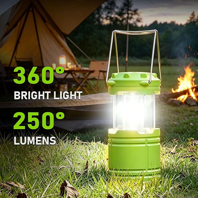 6-Pack Mini LED Green Camping Lanterns, Portable Camping Lights, Outdoor Handled Lamps, Essential Emergency Lights for Power Outages, Hiking, Hurricane