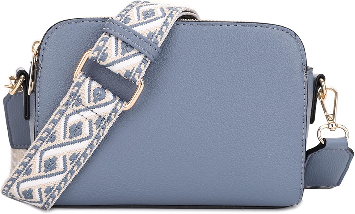 EVVE Crossbody Bags for Women Trendy Triple Zip Small Crossbody Camera Bag Purse with Wide Guitar Strap