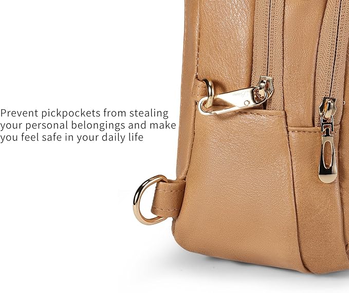 BIAVOI Crossbody Bags for Women Anti Theft Vegan Leather Sling Bag RFID Blocking Chest Bag for Travel (Light Brown)