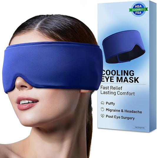 Cooling Gel Eye Mask for Puffy Eyes, Eye Ice Pack Migraine & Headache Relief, Full Eye-Area Cold Compress for Eyes & Temples, FSA Eligible HSA, Reusable Adjustable Fit for Post Surgery Recovery