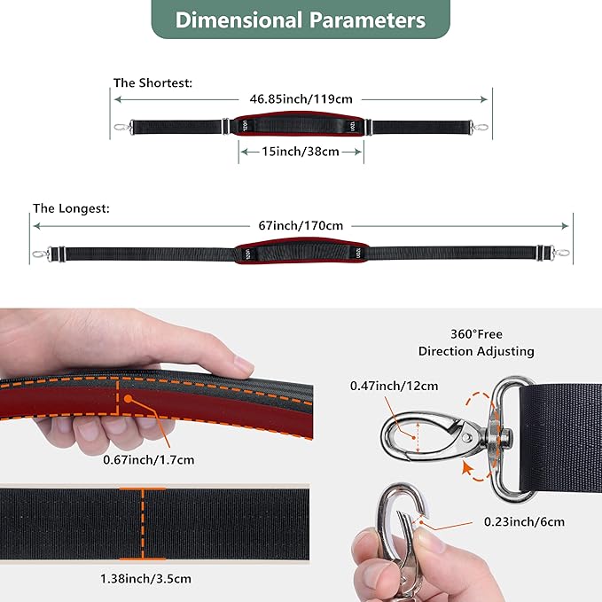 67 Inch Shoulder Straps, Soft with Ultra-Thick Fixed Shoulder Pad, Two Way Independently Adjustable Buckle Replacement Straps for Laptop Bag Messenger Bag Tool Bag Luggage,BlackRed