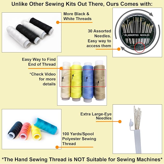 VelloStar Sewing Kit for Adults – Easy to Use Needle and Thread Kit, 24 Color Threads, 30 Needles, Scissors, Mini Travel Sewing Set for Emergency Repairs