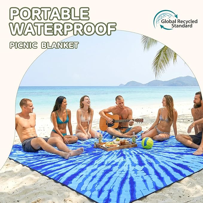 Genovega Waterproof Sandproof Beach Blanket Picnic Outdoor Mat Rug Extra Large Foldable Sand Free Big Giand XL Car Essential Roadtrip Gadget Rv Accessories Gear Must Haves Dad