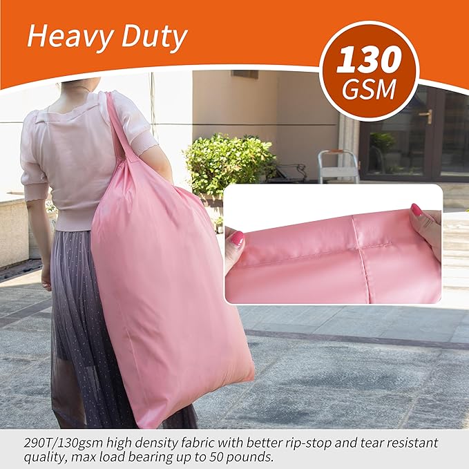 Polecasa 2 Pack Extra Heavy-Duty Laundry Bag 28x36”- Machine Washable Large Storage Bag with Reinforced Handles & Drawstring Closure & ID Tag for College Dorm Travel -Pink