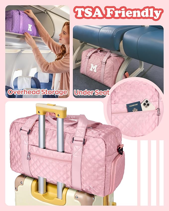 Elilier Initial Travel Duffle Bag Women Girls Gift: Personalized Weekender bags, Dance Cheer bag Sports for Girl, Kid Gymnastics Bags, Birthday Gifts for Women Girls Kids Teens Mom Teacher