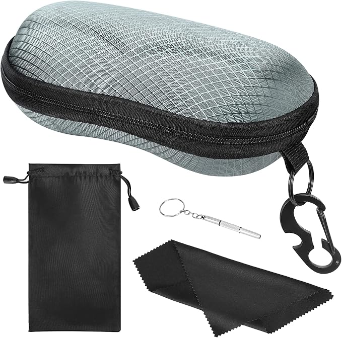 MoKo Semi Hard Shell Sunglasses Case, Unisex Protective Eyeglass Case Glasses Case Holder with Metal Hanging Hook