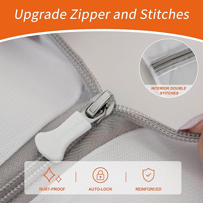Polecasa Mesh Laundry Bags 3 Pack (Large, Medium, Small) - Durable Zipper Wash Bags for Delicates, Lingerie, Bras, Underwear, Baby Clothes - Protect Garments in Washing Machine
