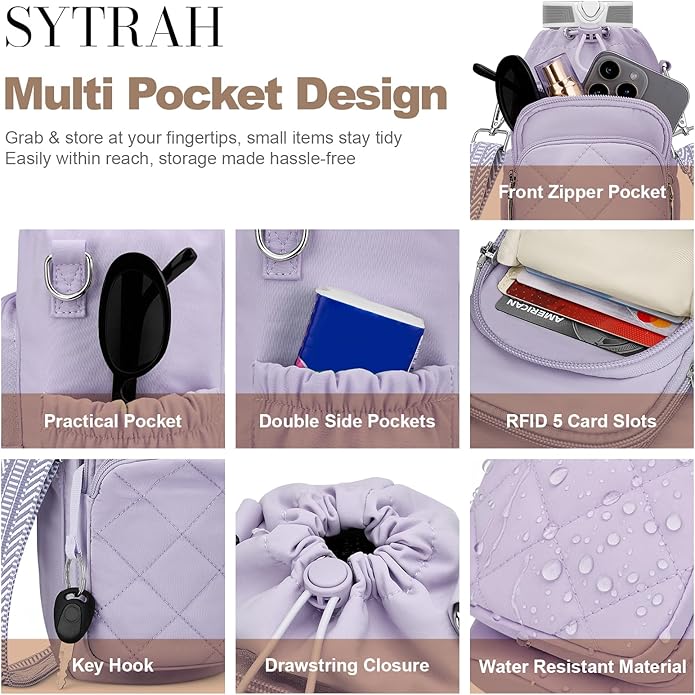 SYTRAH Water Bottle Bag Crossbody，Insulated Water Bottle Purse Crossbody Water Bottle Holder with Strap 40 oz