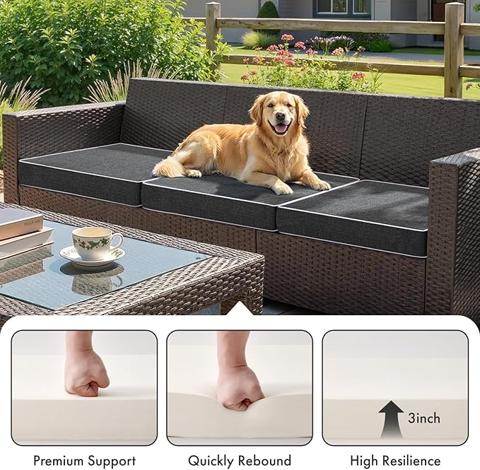 MIULEE Dark Grey Outdoor Bench Cushion Set of 1, 48x18x3 Inch Waterproof Patio Seat Cushions for Swing and Outdoor Furniture Couch Sofa, 3 Year Color Fastness High Density Foam with Adjustable Ties