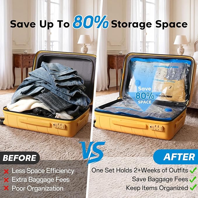 15 Pack Vacuum Storage Bags with Pump, Space Saver Travel Bags with Rechargeable Wireless Pump, Reusable Tear-Proof Compression Packing Cubes for Heavy Clothes/Bedding/Luggage/Moving 15 Combo Size