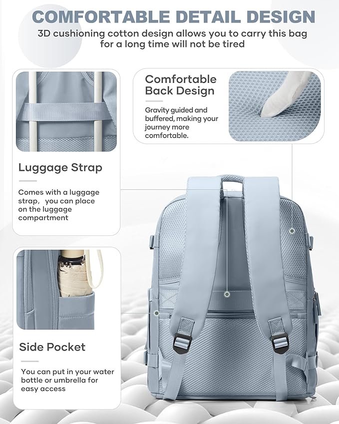 coowoz Travel Backpack Carry On for Women Man Gym Backpacks with Laptop Compartment Mochila de Viaje Teacher Personal Item Backpack Airplane Accessories Must Haves Grey Blue 20L